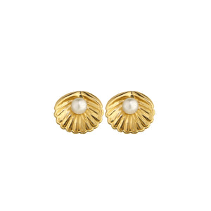 Sea Shell Pearl Stud Earrings