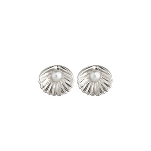Seashell Pearl Stud Earrings