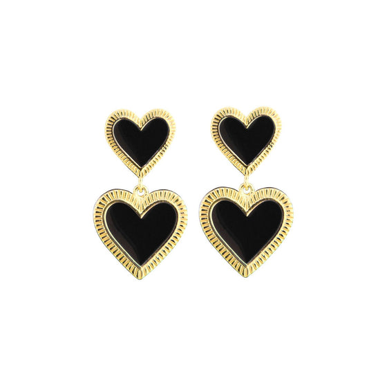 Noir Enamel Heart Øreringe